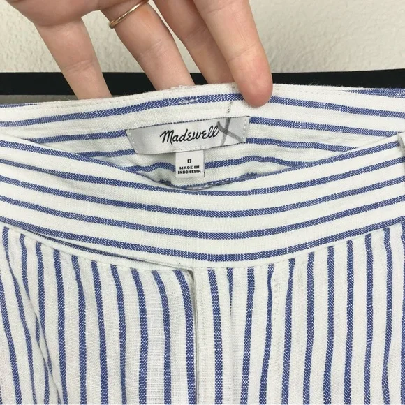 Madewell Women's 8 The Harlow Wide-Leg Pant in 100% Linen Bluestone Stripe White - Picture 8 of 16
